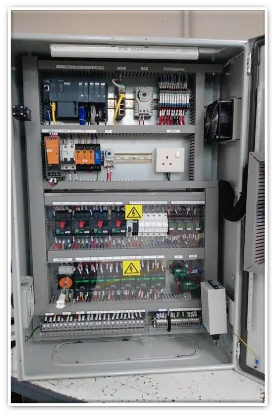 Switchgear control panel with breakers, relays, and field terminals in UAE